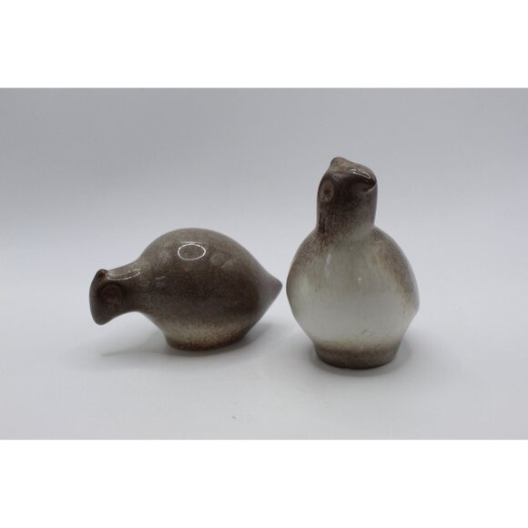 Studio Pottery Quail Figurines • Ceramic Bird Pair • Brown & Cream Glaze Decor - Picture 3 of 9